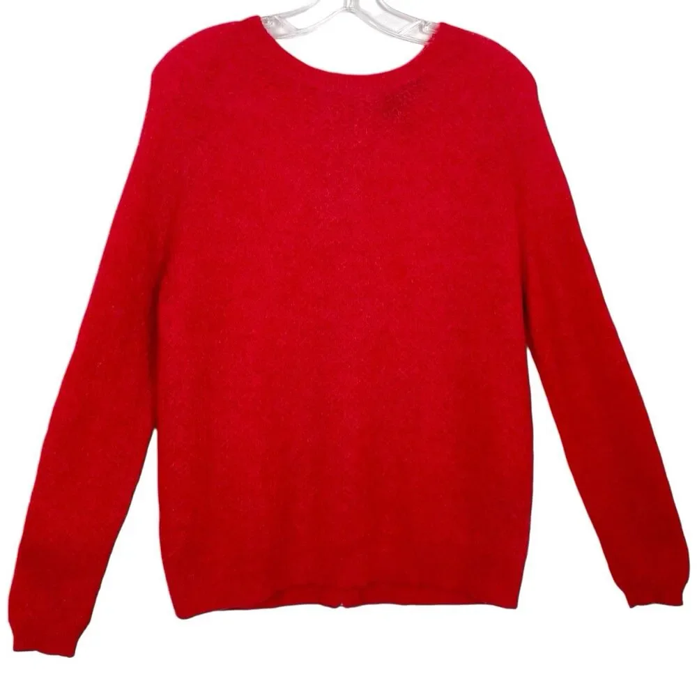 The Kooples Red Mohair Open Knit Back Zip Sweater Size Large Sheer EUC